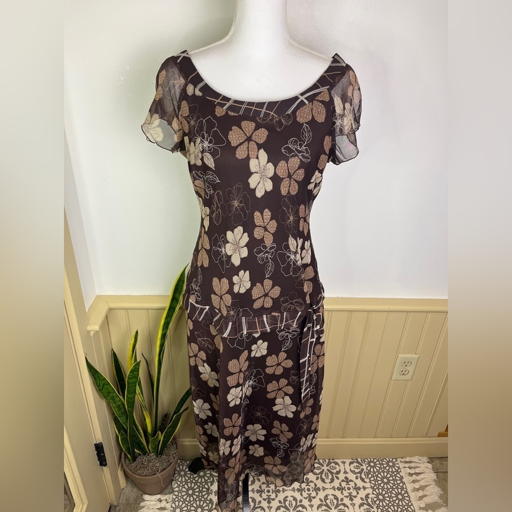 Vtg Y2K Believe Drop Waist Midi Dress 10 Fairy Grunge Whimsical Earthy Woodsy